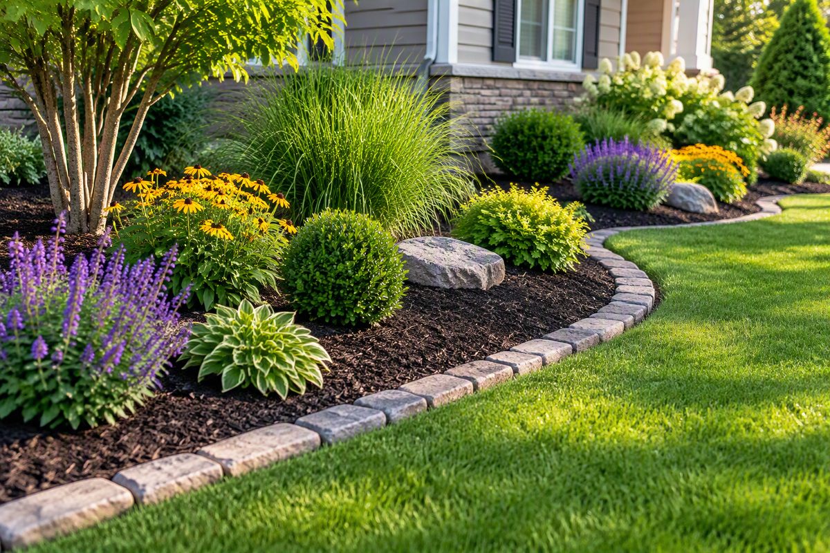 Garden bed with plants and mulch